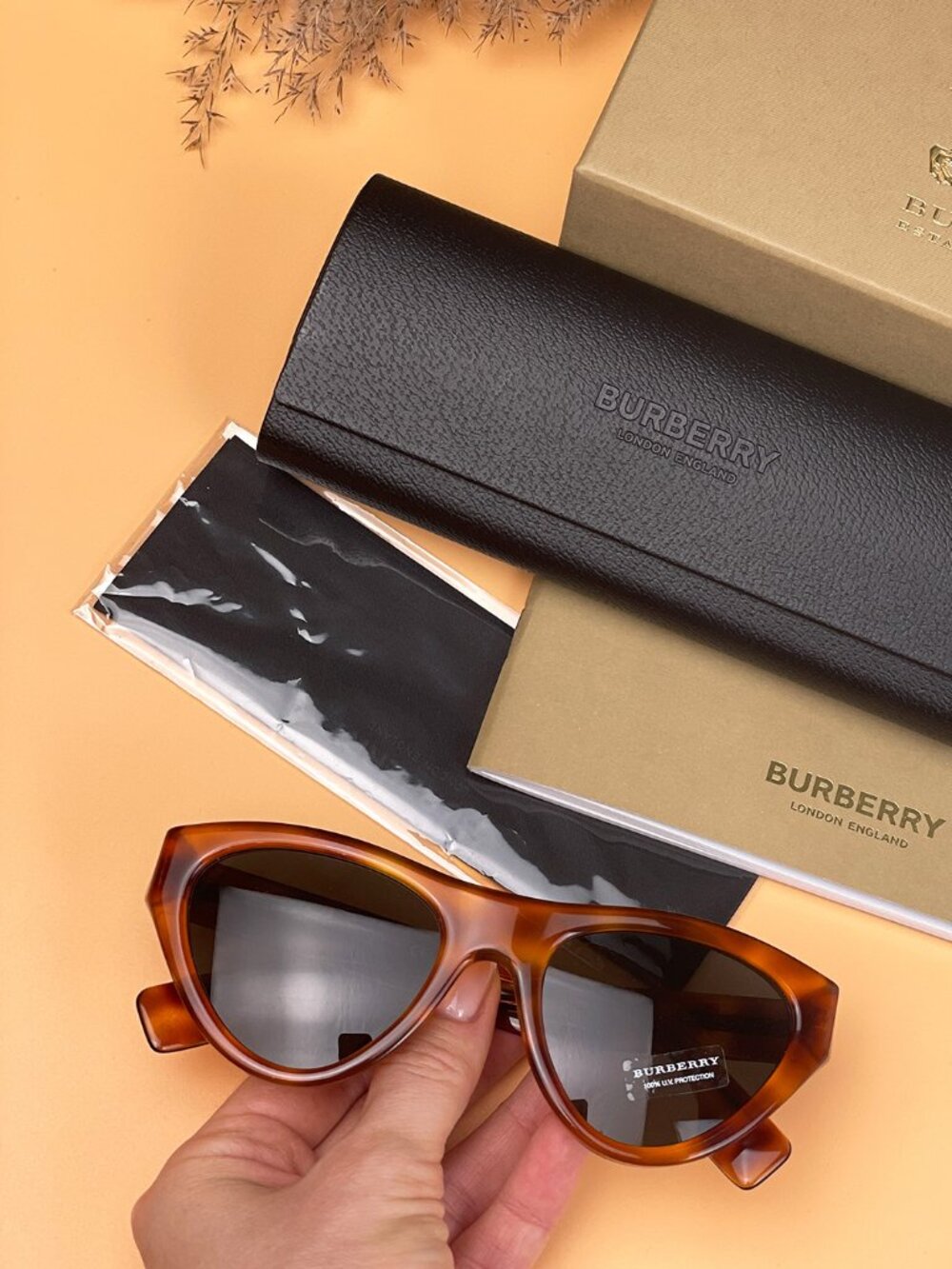 BURBERRY BE4285 379487 LIGHT HAVANA CAT EYE SUNGLASSES